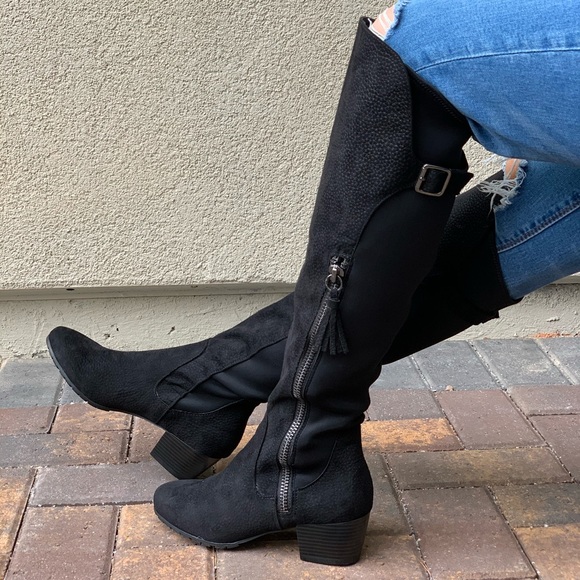 Black Microfiber Knee High Riding Boots - Picture 5 of 8